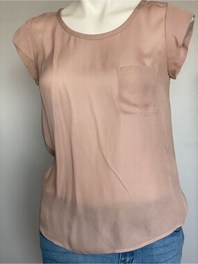 Joie Soft Blush Cap-Sleeve Pocket Blouse 100% silk